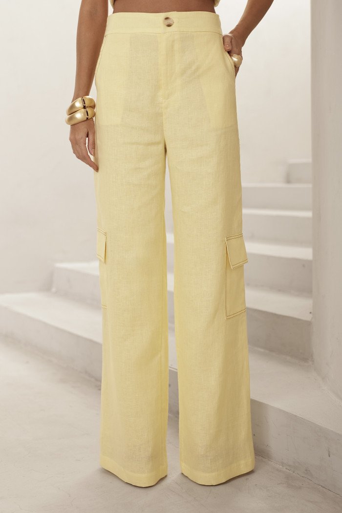 CONJUNTO REGATA E CALÇA MILANO LINHO - CAMOMILA