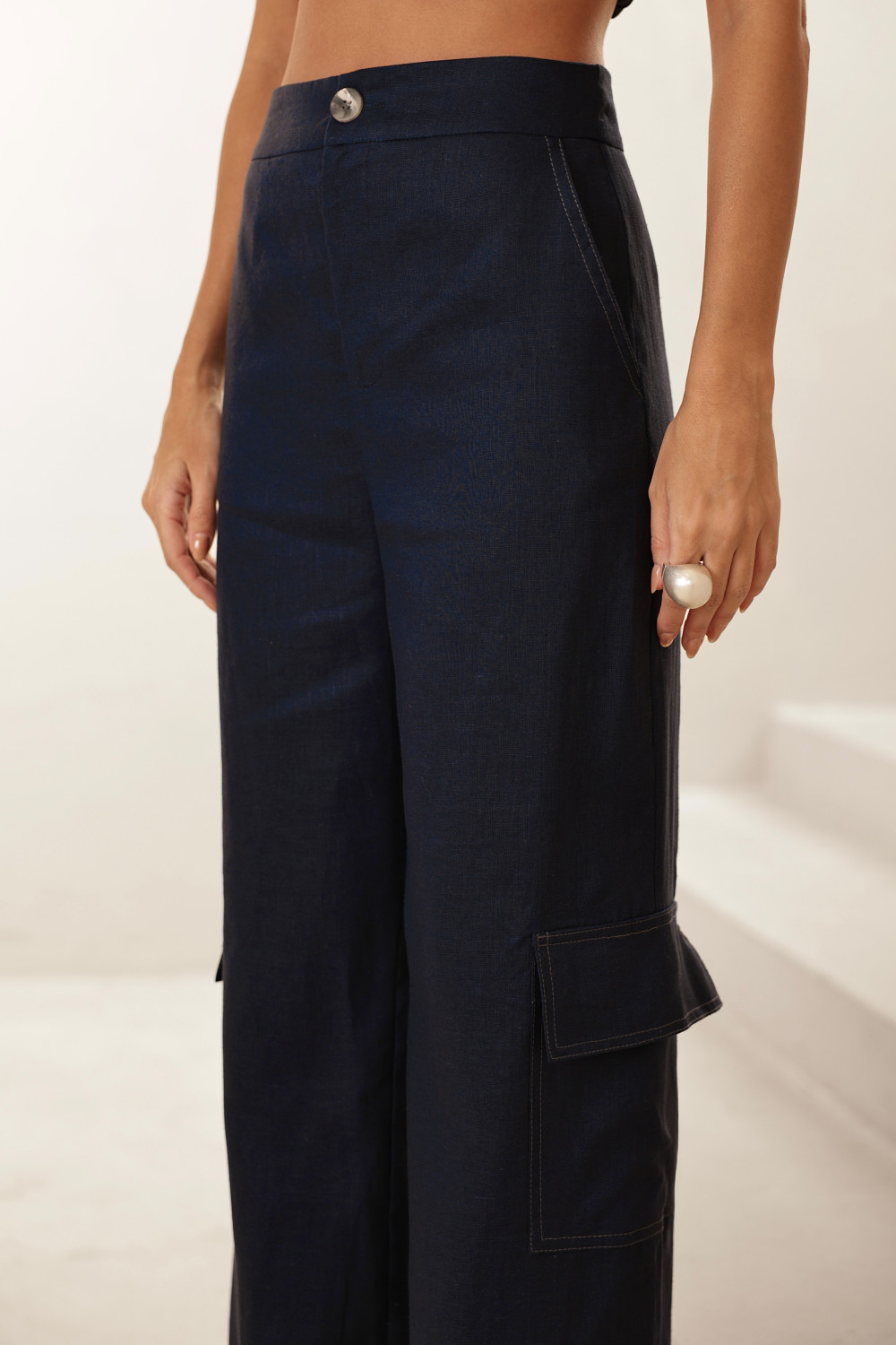 CONJUNTO REGATA E CALÇA MILANO LINHO - AZUL MARINHO