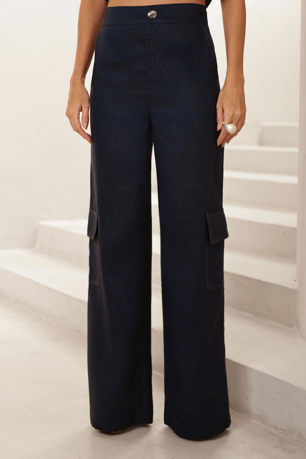 CONJUNTO REGATA E CALÇA MILANO LINHO - AZUL MARINHO