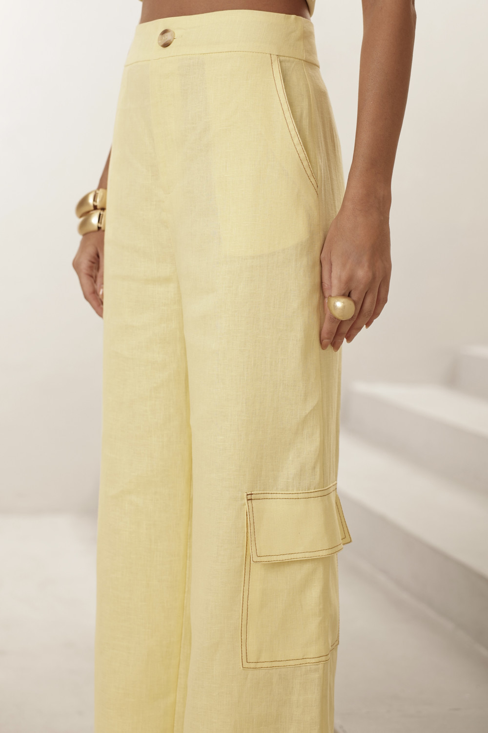 CONJUNTO REGATA E CALÇA MILANO LINHO - CAMOMILA