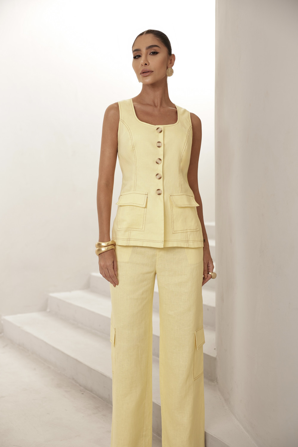 CONJUNTO REGATA E CALÇA MILANO LINHO - CAMOMILA