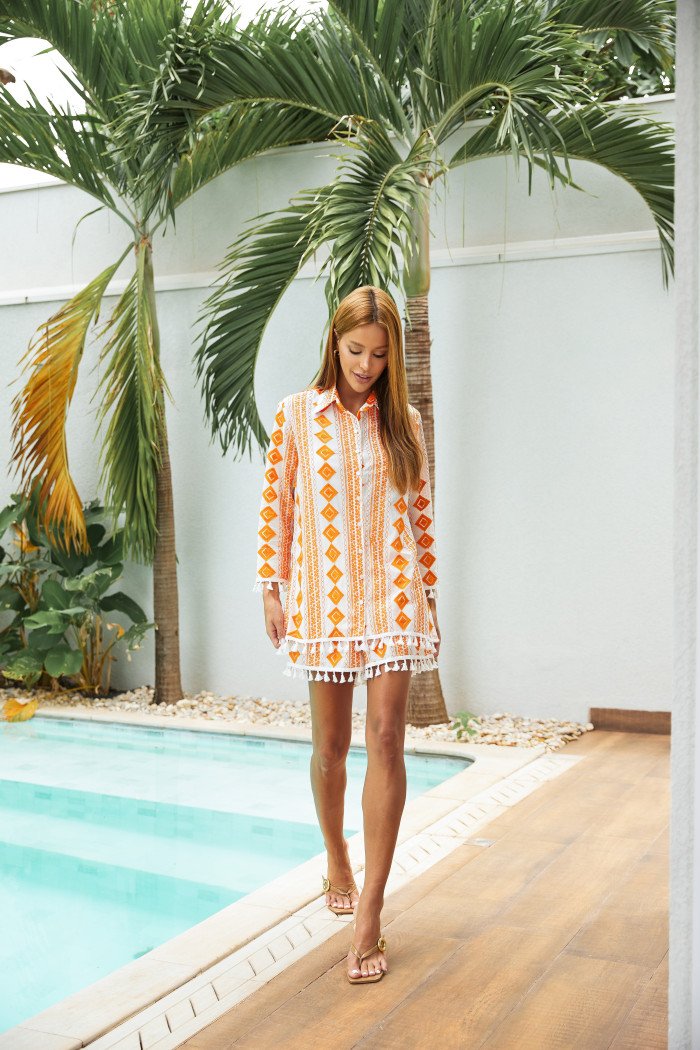 CONJUNTO CAMISA E SHORT LAISE BRUNA - LARANJA
