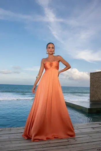 VESTIDO LONGO PLISSADO JUJU - LARANJA
