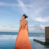VESTIDO LONGO PLISSADO JUJU - LARANJA
