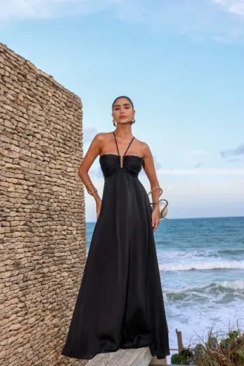 VESTIDO LONGO PLISSADO JUJU - PRETO