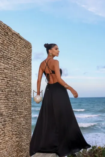 VESTIDO LONGO PLISSADO JUJU - PRETO