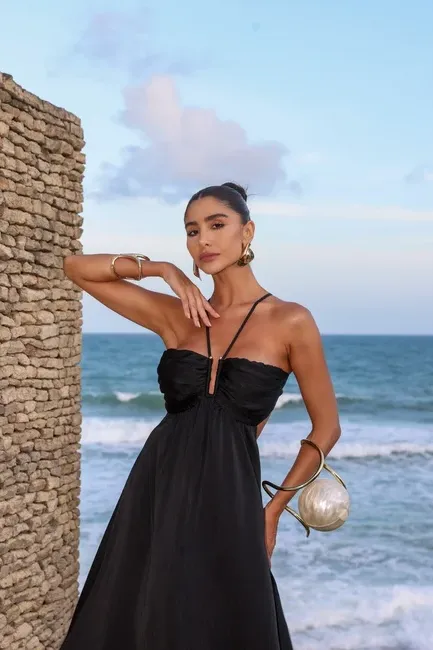 VESTIDO LONGO PLISSADO JUJU - PRETO