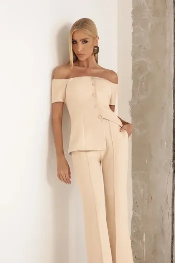 CONJUNTO LONDRES ALFAITARIA BLUSA OMBRO A OMBRO - AREIA