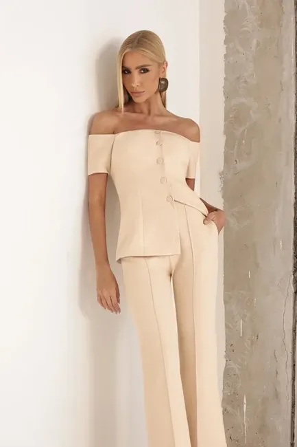 CONJUNTO LONDRES ALFAITARIA BLUSA OMBRO A OMBRO - AREIA