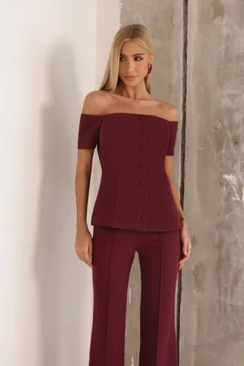 CONJUNTO LONDRES ALFAITARIA BLUSA OMBRO A OMBRO - VINHO