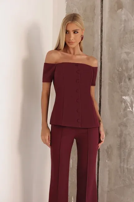 CONJUNTO LONDRES ALFAITARIA BLUSA OMBRO A OMBRO - VINHO