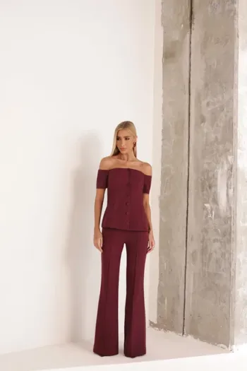 CONJUNTO LONDRES ALFAITARIA BLUSA OMBRO A OMBRO - VINHO