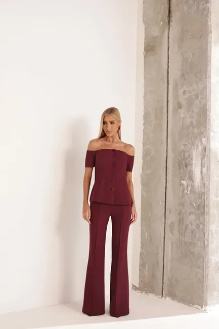 CONJUNTO LONDRES ALFAITARIA BLUSA OMBRO A OMBRO - VINHO