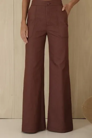 CONJUNTO TÁSSIA BLUSA E CALÇA SARJA - MARROM