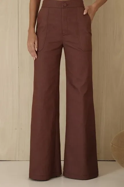 CONJUNTO TÁSSIA BLUSA E CALÇA SARJA - MARROM