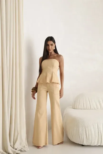 CONJUNTO TÁSSIA BLUSA E CALÇA SARJA - CAMOMILA
