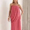 VESTIDO LONGO LOUISE DRAPEADO - GOIABA