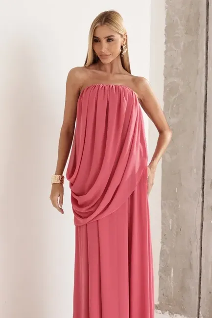 VESTIDO LONGO LOUISE DRAPEADO - GOIABA