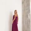 VESTIDO LONGO LOUISE DRAPEADO - FÚCSIA