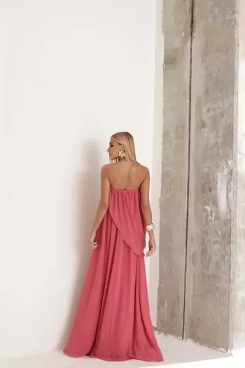 VESTIDO LONGO LOUISE DRAPEADO - GOIABA