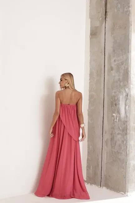 VESTIDO LONGO LOUISE DRAPEADO - GOIABA