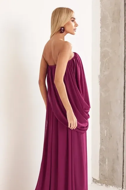 VESTIDO LONGO LOUISE DRAPEADO - FÚCSIA