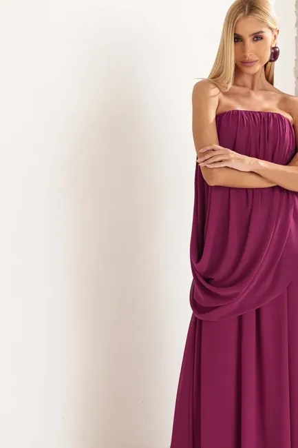 VESTIDO LONGO LOUISE DRAPEADO - FÚCSIA