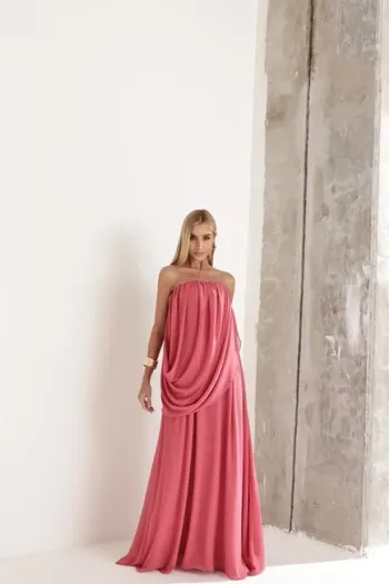 VESTIDO LONGO LOUISE DRAPEADO - GOIABA