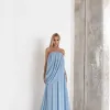 VESTIDO LONGO LOUISE DRAPEADO - AZUL SERENITY