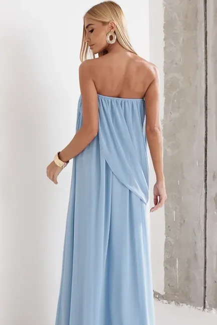 VESTIDO LONGO LOUISE DRAPEADO - AZUL SERENITY