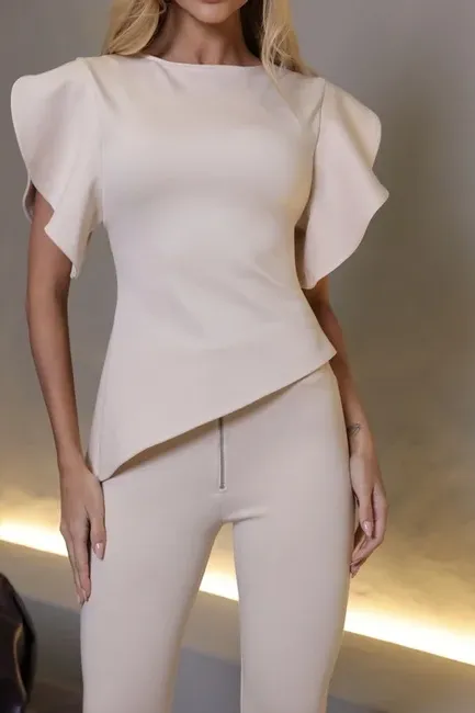 BLUSA JUJU MANGA CURTA - AREIA