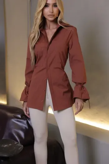 CAMISA COMPRIDA COM TIRAS - TERRACOTA