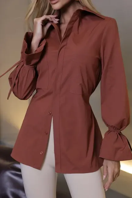 CAMISA COMPRIDA COM TIRAS - TERRACOTA