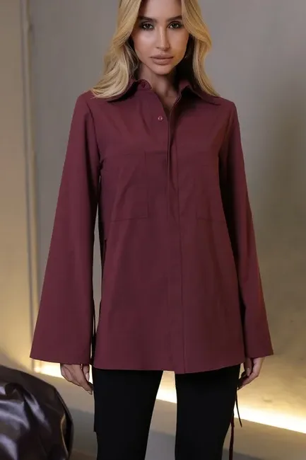 CAMISA COMPRIDA COM TIRAS - VINHO