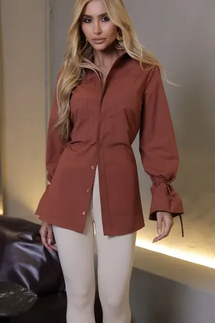 CAMISA COMPRIDA COM TIRAS - TERRACOTA