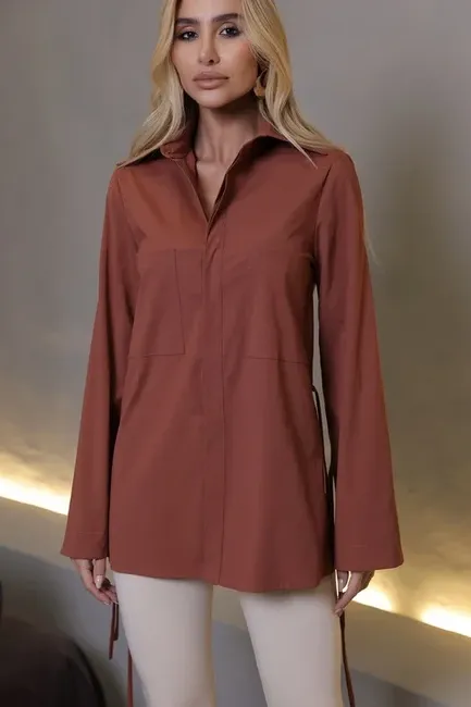 CAMISA COMPRIDA COM TIRAS - TERRACOTA