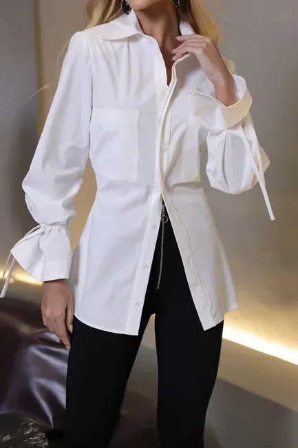 CAMISA COMPRIDA COM TIRAS - BRANCO