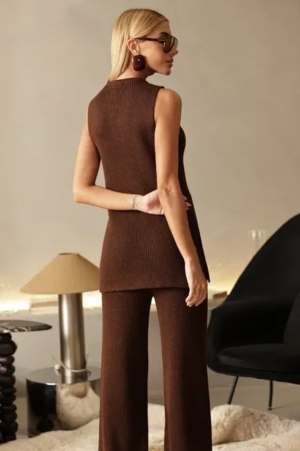 CONJUNTO MILÃO TRICÔ BLUSA ALONGADA - CAFÉ