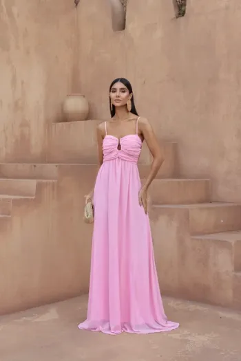 VESTIDO LONGO CREPE SILK ROSA CLARO - DÉBORA