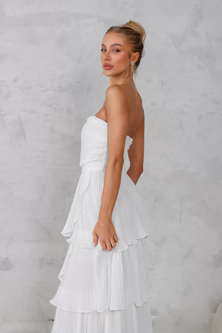 VESTIDO ESPANHA LONGO T.Q.C CAMADAS - OFF WHITE