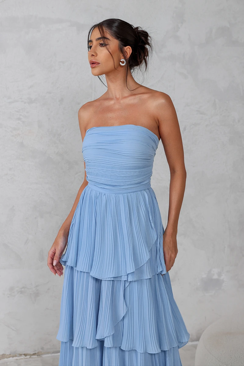 VESTIDO ESPANHA LONGO T.Q.C CAMADAS - AZUL SERENITY