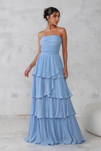 VESTIDO ESPANHA LONGO T.Q.C CAMADAS - AZUL SERENITY