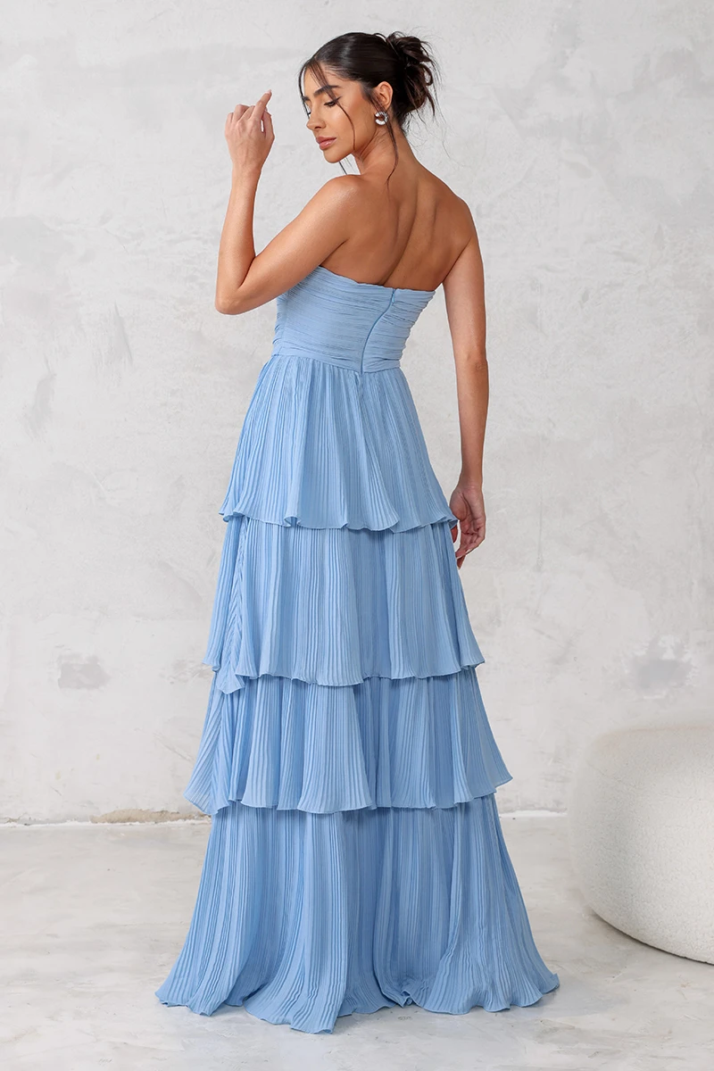VESTIDO ESPANHA LONGO T.Q.C CAMADAS - AZUL SERENITY