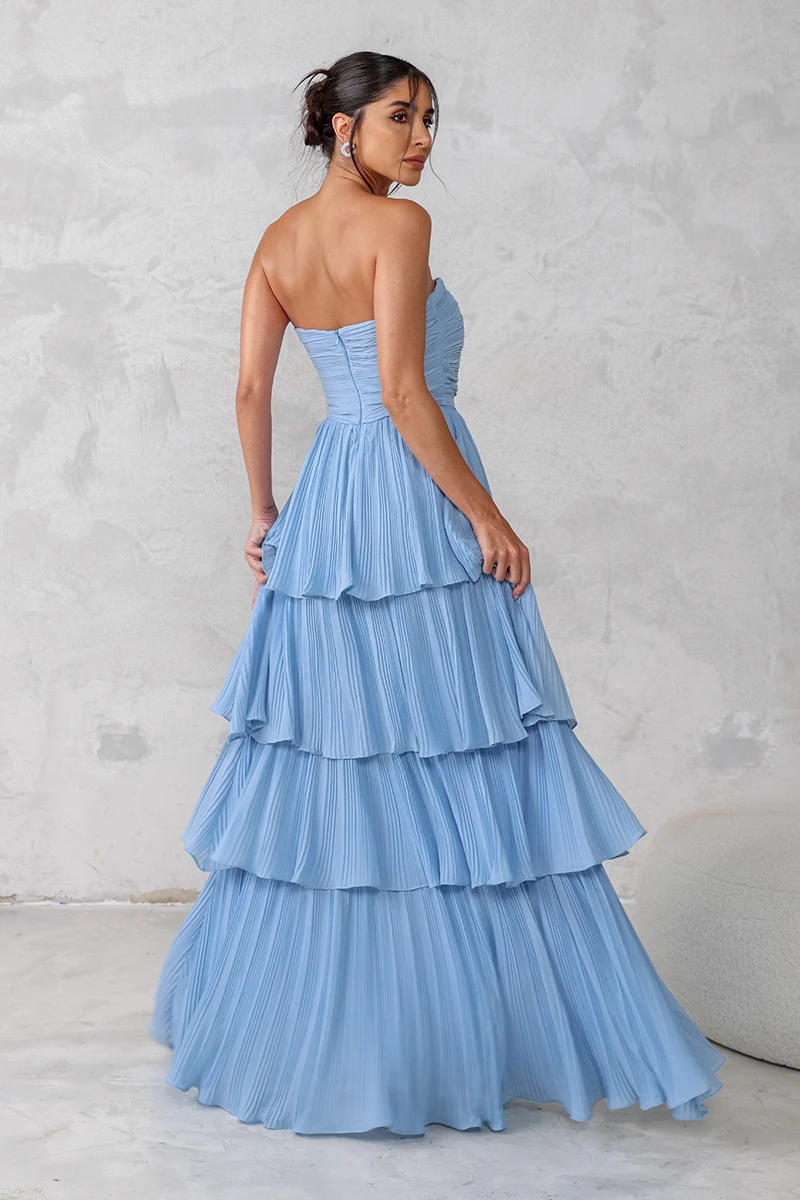 VESTIDO ESPANHA LONGO T.Q.C CAMADAS - AZUL SERENITY