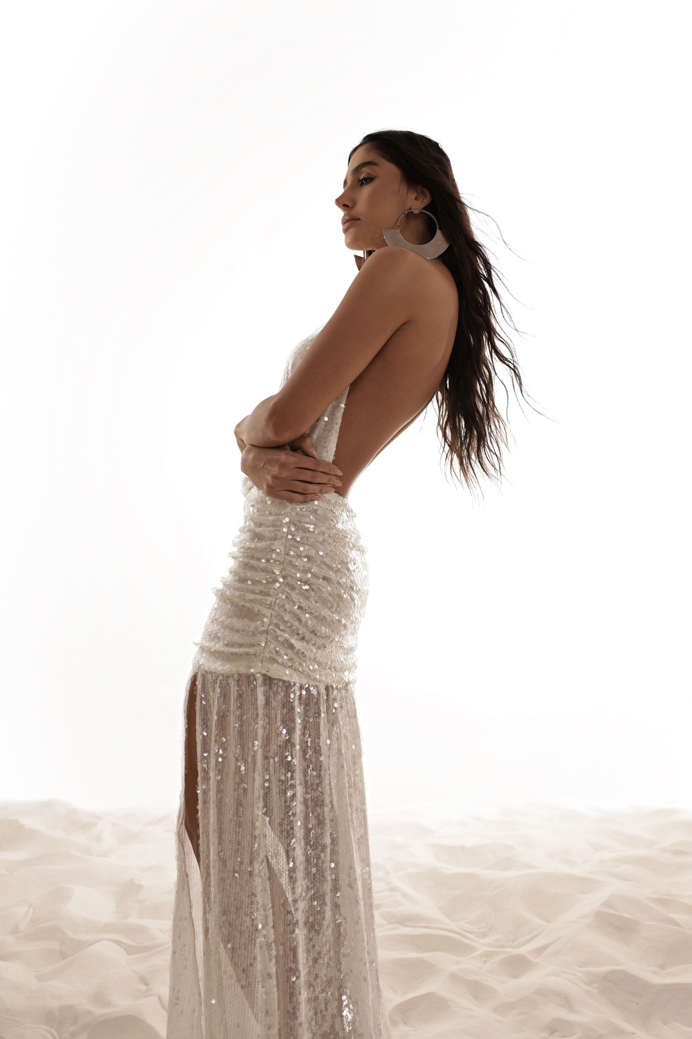 VESTIDO LONGO PAETÊ FRENTE ÚNICA JERICOACOARA - BRANCO