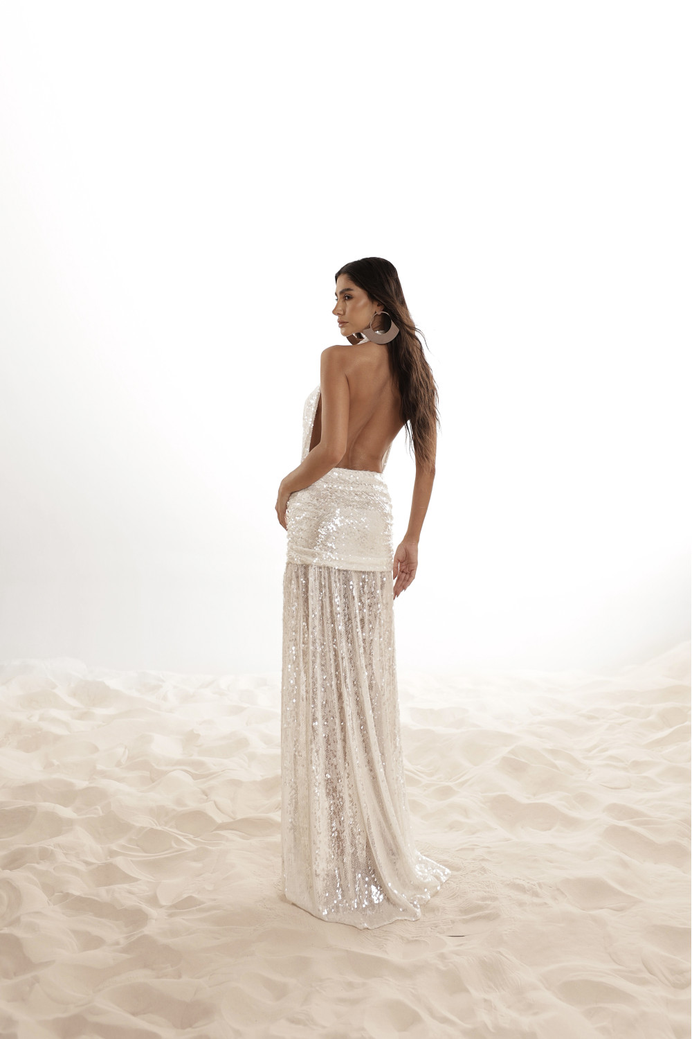 VESTIDO LONGO PAETÊ FRENTE ÚNICA JERICOACOARA - BRANCO