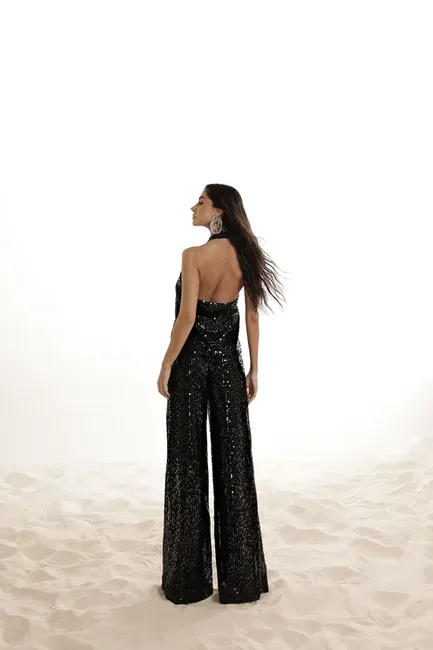 CONJUNTO PAETÊ BLUSA CRUZADA JERICOACOARA - PRETO