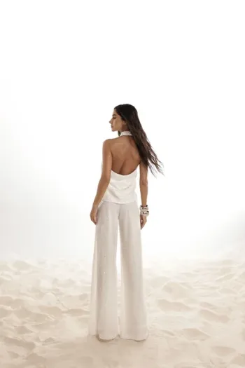 CONJUNTO PAETÊ BLUSA CRUZADA JERICOACOARA - OFF WHITE