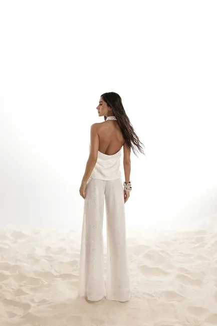 CONJUNTO PAETÊ BLUSA CRUZADA JERICOACOARA - OFF WHITE