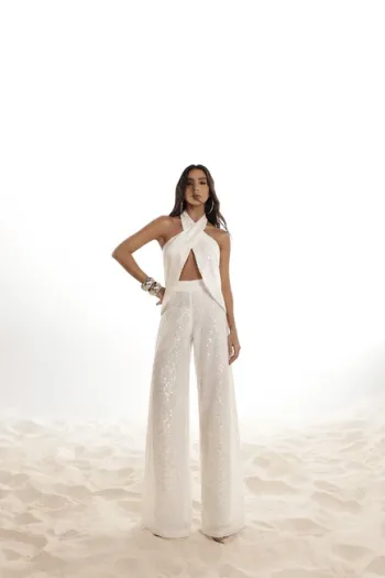 CONJUNTO PAETÊ BLUSA CRUZADA JERICOACOARA - OFF WHITE